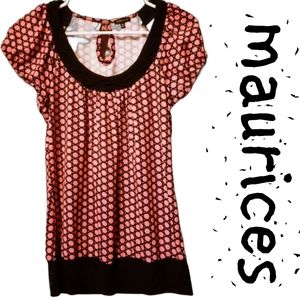 Maurices Pink and Black Polka Dot Top Size Medium